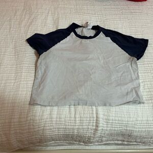 White and Blue Short Sleeve Raglan Tee